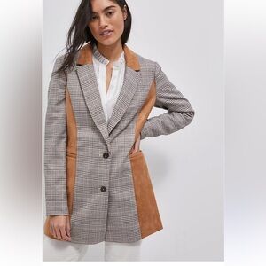 Anthropologie Maeve Plaid Blazer w/ Faux Suede Panels Size 8